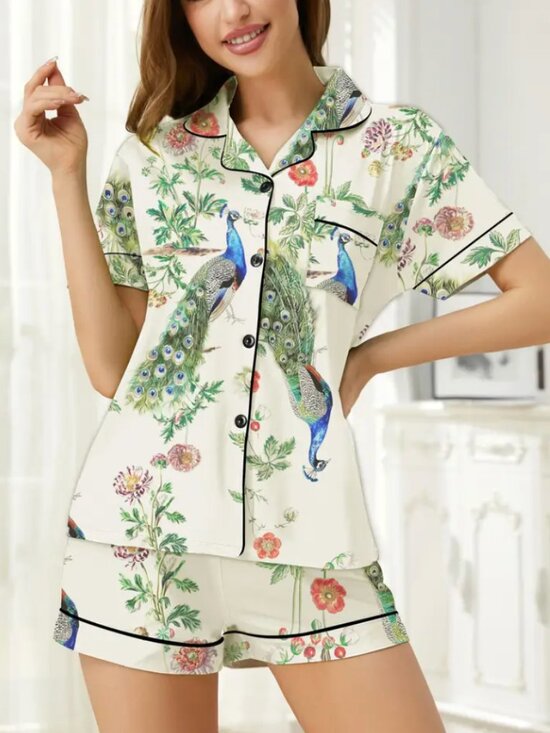 Other - Two Piece Peacock Pajama Short Set | Size Medium